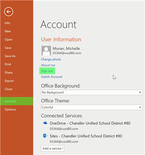 Office 2016 User Information screen 